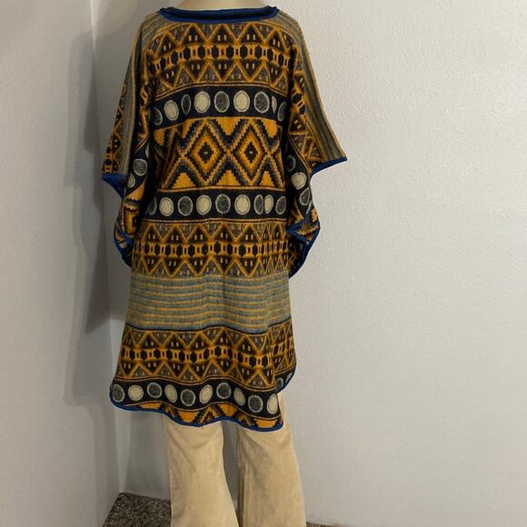 Poncho WOMEN OSFA MULTICOLOR PRINTED V- NECK Hippie - Picture 3 of 5